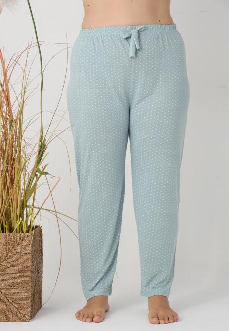 Pantaloni de Pijama Dama Lungi,Big Size,Culoare Verde cu Buline,Engros